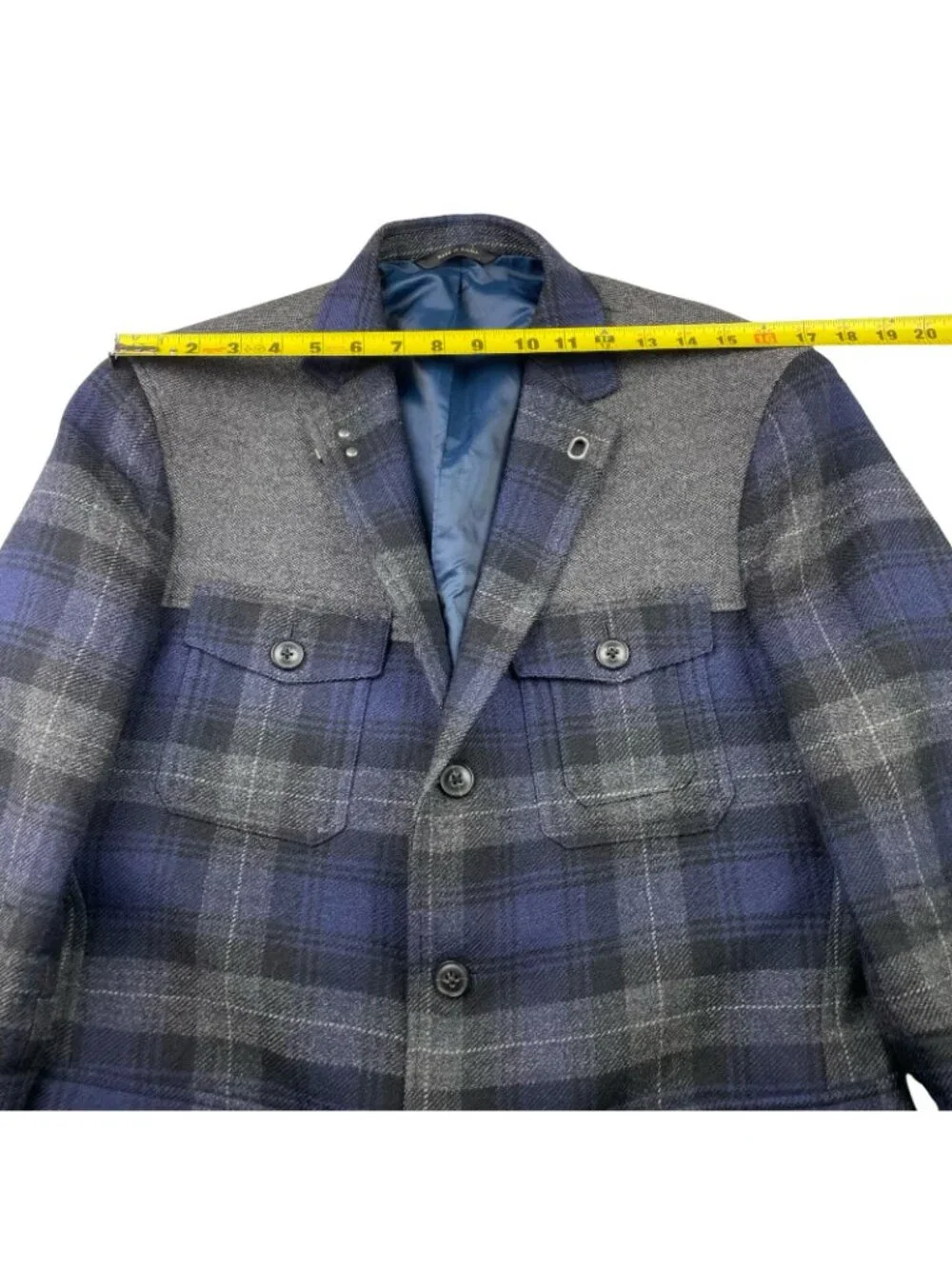 Banana Republic Men's Emmetex Flannel Slim Fit Blazer Gray/Blue Plaid • 40R